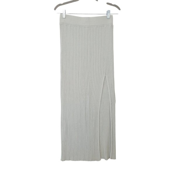Aritzia Wilfred Ribbed Knit Pull On Midi Skirt with Slit Size S Light Grey - Picture 1 of 8